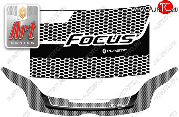 2 559 р. Дефлектор капота CA-Plastic  Ford Focus  3 (2010-2015) универсал дорестайлинг (серия ART белая)  с доставкой в г. Воронеж