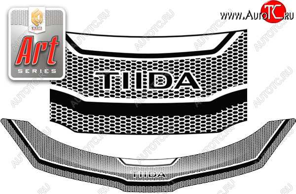 2 559 р. Дефлектор капота CA-Plastic  Nissan Tiida Latio  C11 (2004-2012) седан (серия ART белая)  с доставкой в г. Воронеж