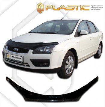 2 399 р. Дефлектор капота (exclusive) Classic черный CA Plastic на Ford Focus 2 седан-хэтчбэк 2005-2008  с доставкой в г. Воронеж. Увеличить фотографию 1