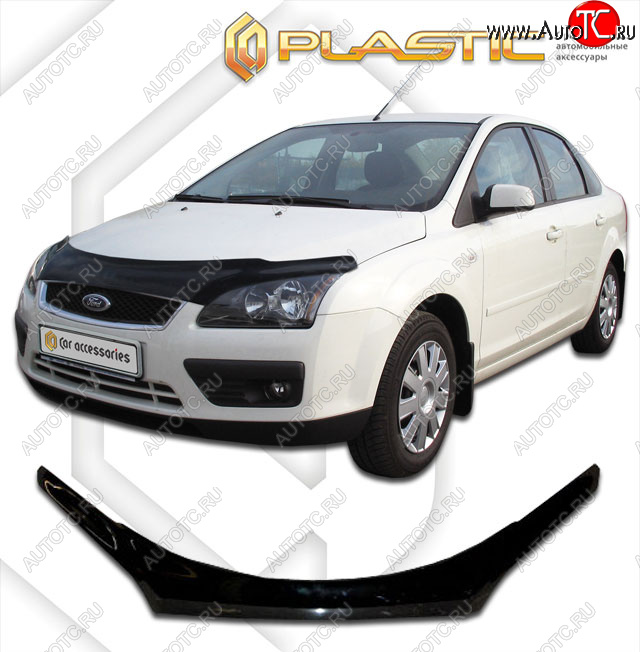 2 399 р. Дефлектор капота (exclusive) Classic черный CA Plastic на Ford Focus 2 седан-хэтчбэк 2005-2008  с доставкой в г. Воронеж