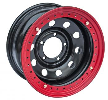 11 769 р. Диск усиленный УАЗ стальной черный 5x139,7 8xR16 d110 ET-19 с псевдо бедлоком (красный) OFF-ROAD Wheels bd1680-53910bl-19-r  с доставкой в г. Воронеж. Увеличить фотографию 1