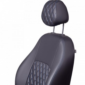 7 199 р. Комплект чехлов сидений (РЗС 60/40 3Г Илана+Орегон) Турин Ромб Lord Autofashion  Chery Tiggo 4 (2017-2020) дорестайлинг (черный, вставка серая, строчка синяя)  с доставкой в г. Воронеж. Увеличить фотографию 3
