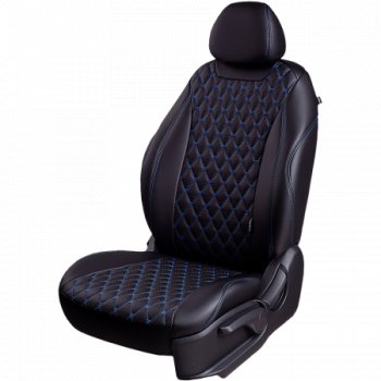 14 999 р. Комплект чехлов сидений Lord Auto(Экокожа Ромб)  Chevrolet Aveo ( T200,  T250) (2002-2011) хэтчбек 5 дв, седан, седан рестайлинг, хэтчбек 5 дв рестайлинг (Черный+синий)  с доставкой в г. Воронеж. Увеличить фотографию 2