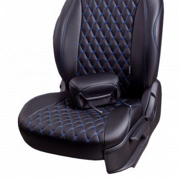 14 999 р. Комплект чехлов сидений Lord Auto(Экокожа Ромб)  Chevrolet Aveo ( T200,  T250) (2002-2011) хэтчбек 5 дв, седан, седан рестайлинг, хэтчбек 5 дв рестайлинг (Черный+синий)  с доставкой в г. Воронеж. Увеличить фотографию 4