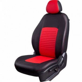 Комплект чехлов для сидений, (РЗСиС 60/40 Илана+Орегон) ТУРИН Lord Autofashion Chevrolet Niva 2123 дорестайлинг (2002-2008) (черный, вставка красная, строчка красная)