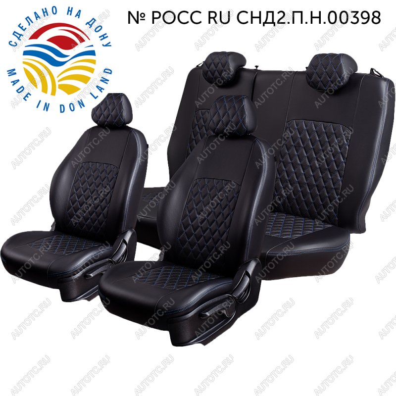 9 499 р. Чехлы для сидений (РЗС60/40, Экокожа ИЛАНА+ОРЕГОН) Турин ромб Lord Auto  Chevrolet Spark  M200,250 (2005-2010) (черный/синий)  с доставкой в г. Воронеж