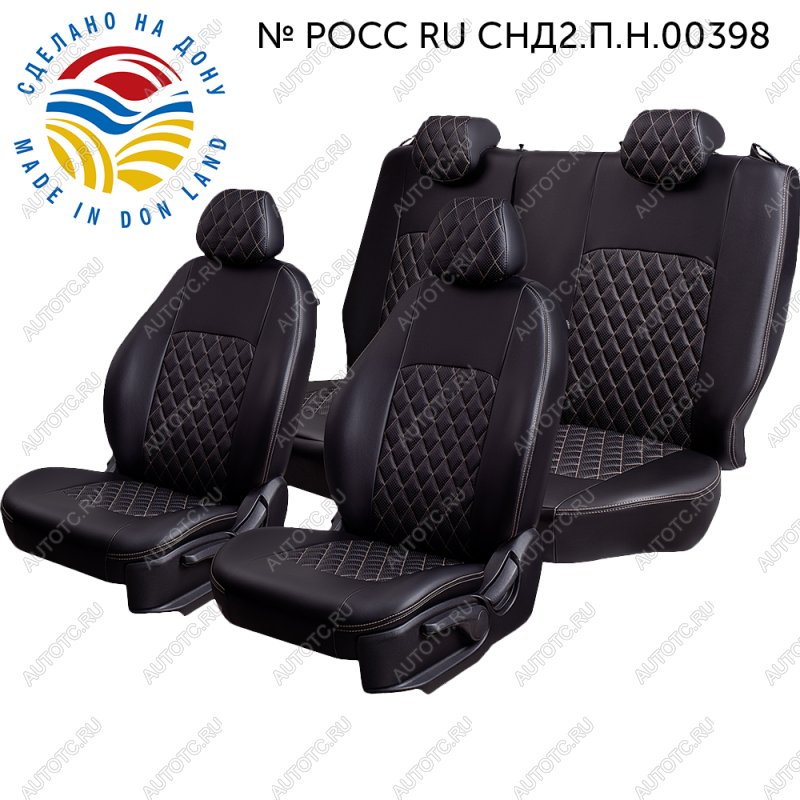 7 199 р. Чехлы для сидений (РЗС60/40, Экокожа ИЛАНА+ОРЕГОН) ТУРИН РОМБ Lord Auto  CITROEN C4  B7 (2013-2022) седан дорестайлинг, седан рестайлинг (черный/бежевый)  с доставкой в г. Воронеж