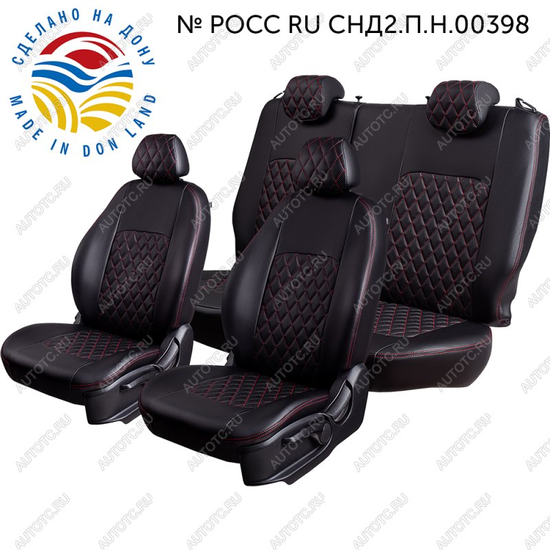7 199 р. Чехлы для сидений (РЗС60/40, Экокожа ИЛАНА+ОРЕГОН) ТУРИН РОМБ Lord Auto  CITROEN C4  B7 (2013-2022) седан дорестайлинг, седан рестайлинг (черный/красный)  с доставкой в г. Воронеж