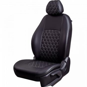 7 199 р. Чехлы для сидений (РЗС60/40, Экокожа Илана+Орегон) ТУРИН РОМБ Lord Auto Ford Focus 3 седан рестайлинг (2014-2019) (черный/серый)  с доставкой в г. Воронеж. Увеличить фотографию 2