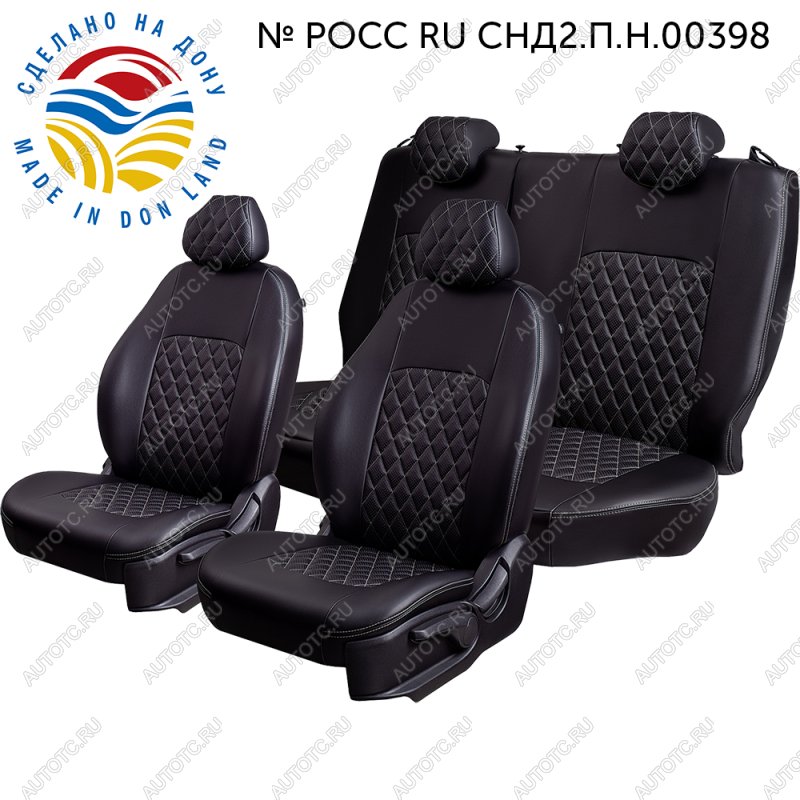 7 199 р. Чехлы для сидений (РЗС60/40, Экокожа Илана+Орегон) ТУРИН РОМБ Lord Auto Ford Focus 3 седан рестайлинг (2014-2019) (черный/серый)  с доставкой в г. Воронеж