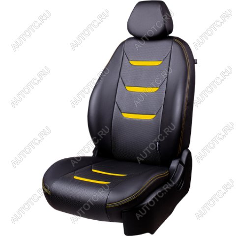 10 299 р. Комплект чехлов для сидений (РЗС 40/60 3Г Орегон) ТУРИН-2 Lord Autofashion  Hyundai Solaris  HCR (2017-2022) седан дорестайлинг, седан рестайлинг (черный, вставка черная+желтая, строчка желтая)  с доставкой в г. Воронеж