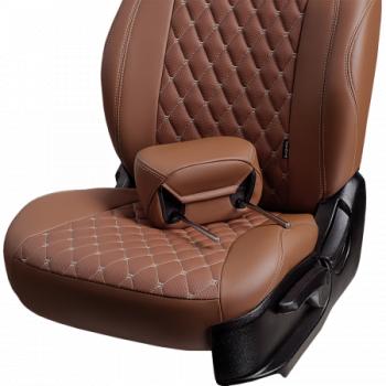 17 449 р. Комплект чехлов для сидений (РЗСиС 40/60 3Г Орегон) БАЙРОН Lord Autofashion  KIA Ceed  1 ED (2006-2012) дорестайлинг универсал, рестайлинг универсал (темно-коричневый, вставка темно-коричневая, строчка бежевая)  с доставкой в г. Воронеж. Увеличить фотографию 4