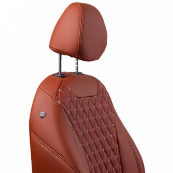 18 749 р. Комплект чехлов для сидений (РЗСиС 40/60 3Г Орегон) БАЙРОН Lord Autofashion  KIA Ceed  2 JD (2012-2018) дорестайлинг универсал, дорестайлинг, хэтчбэк, рестайлинг универсал, рестайлинг, хэтчбэк (коричневый, вставка коричневая, строчка бежевая)  с доставкой в г. Воронеж. Увеличить фотографию 3
