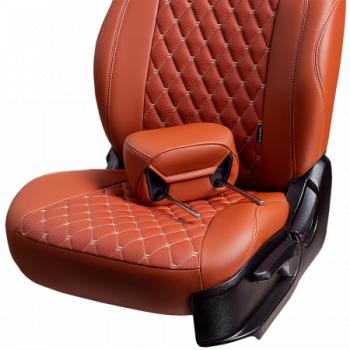 18 749 р. Комплект чехлов для сидений (РЗСиС 40/60 3Г Орегон) БАЙРОН Lord Autofashion  KIA Ceed  2 JD (2012-2018) дорестайлинг универсал, дорестайлинг, хэтчбэк, рестайлинг универсал, рестайлинг, хэтчбэк (коричневый, вставка коричневая, строчка бежевая)  с доставкой в г. Воронеж. Увеличить фотографию 5