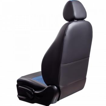 9 449 р. Комплект чехлов для сидений (ЦЗС 2П Илана+Орегон) ТУРИН СТ Lord Autofashion Renault Sandero (BS) (2009-2014) (черный, вставка синяя, строчка синяя)  с доставкой в г. Воронеж. Увеличить фотографию 4