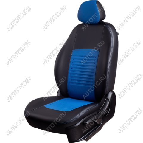 9 449 р. Комплект чехлов для сидений (ЦЗС 2П Илана+Орегон) ТУРИН СТ Lord Autofashion Renault Sandero (BS) (2009-2014) (черный, вставка синяя, строчка синяя)  с доставкой в г. Воронеж