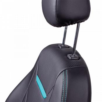 11 899 р. Комплект чехлов для сидений (ЦЗС 2П Орегон) ТУРИН-2 Lord Autofashion  Renault Logan  2 (2014-2018) дорестайлинг (черный, вставка черная+бирюза, строчка бирюза)  с доставкой в г. Воронеж. Увеличить фотографию 6