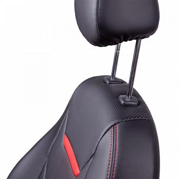 10 299 р. Комплект чехлов для сидений (ЦЗС 2П Орегон) ТУРИН-2 Lord Autofashion  Renault Logan  2 (2014-2018) дорестайлинг (черный, вставка черная+красная, строчка красная)  с доставкой в г. Воронеж. Увеличить фотографию 5