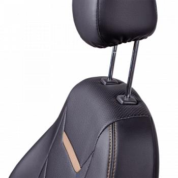10 299 р. Комплект чехлов для сидений (ЦЗС 2П Орегон) ТУРИН-2 Lord Autofashion  Renault Logan  2 (2014-2018) дорестайлинг (черный, вставка черная+бежевая, строчка бежевая)  с доставкой в г. Воронеж. Увеличить фотографию 5