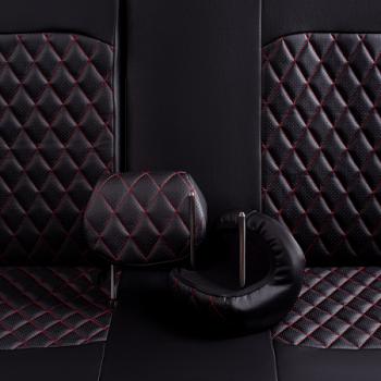 5 549 р. Комплект чехлов для сидений (3 места Илана+Орегон) ТУРИН ст РОМБ Lord Autofashion ГАЗ ГАЗель Next A62,А65 автобус (2016-2025) (черный, вставка черная+красная, строчка красная)  с доставкой в г. Воронеж. Увеличить фотографию 8
