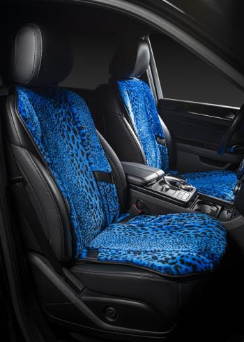 14 949 р. Накидка на сиденье (1 место Р. 5419 натур. мех) Меховая Lord Autofashion   (рысь-леопард на синем, строчка черная)  с доставкой в г. Воронеж. Увеличить фотографию 3