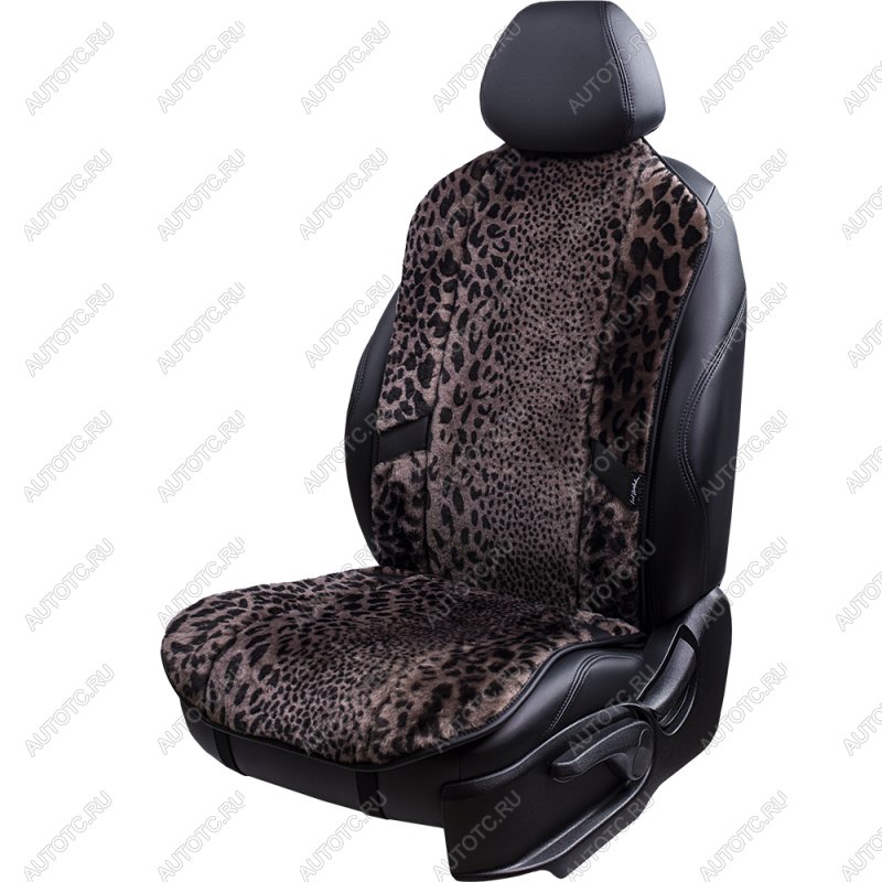 14 949 р. Накидка на сиденье (1 место Р. 7415 натур. мех) Меховая Lord Autofashion   (рысь-леопард на коричневом, строчка чёрная)  с доставкой в г. Воронеж