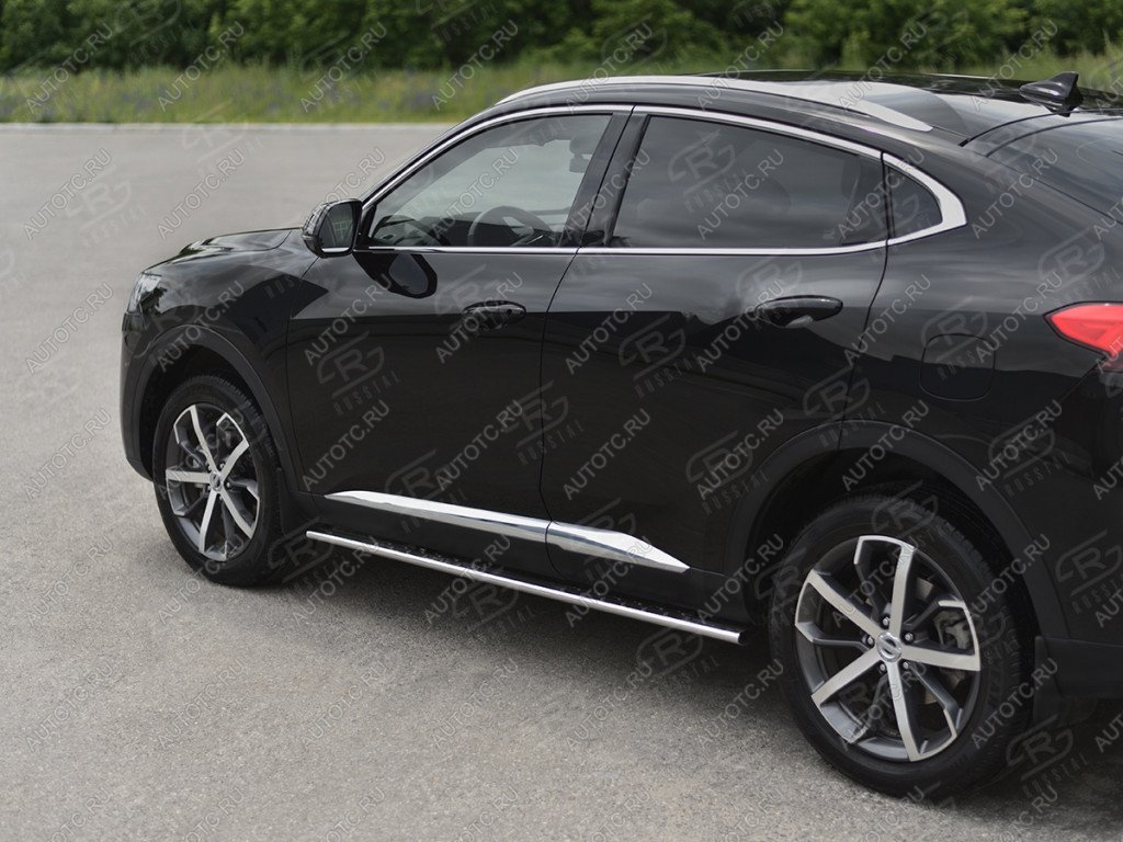 25 999 р. Пороги труба 75х42 овал с проступью Russtal Haval F7x рестайлинг (2022-2024) (нержавейка полированная)  с доставкой в г. Воронеж