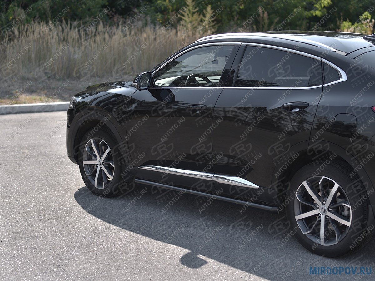 10 249 р. Защита порогов d63 SLITKOFF Haval F7x рестайлинг (2022-2024) (нержавейка окрашенная в черный цвет)  с доставкой в г. Воронеж