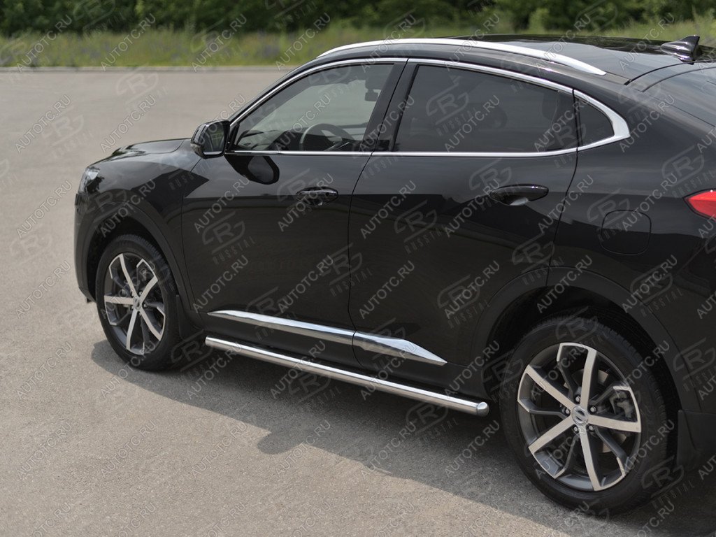 18 849 р. Защита порогов (нержавейка d63) SLITKOFF  Haval F7x (2022-2024) рестайлинг (круглые торцы)  с доставкой в г. Воронеж