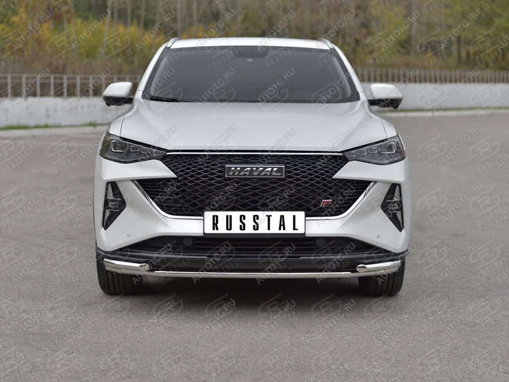 13 999 р. Защита переднего бампера d42 *42 уголки SLITKOFF Haval F7x рестайлинг (2022-2024) (нержавейка полированная)  с доставкой в г. Воронеж