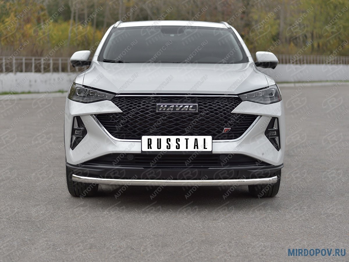 13 399 р. Защита переднего бампера d63 секции SLITKOFF  Haval F7x (2022-2024) рестайлинг (нержавейка полированная)  с доставкой в г. Воронеж