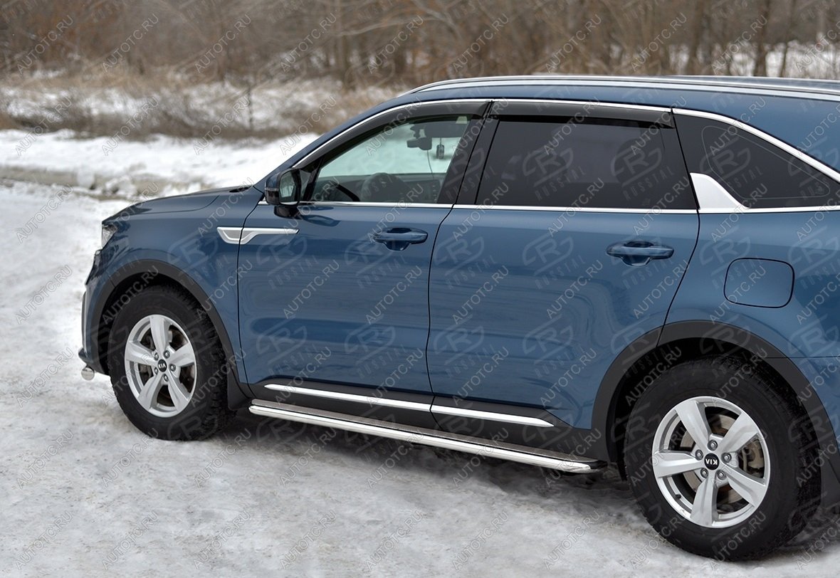 32 999 р. Пороги труба d42 с листом SLITKOFF  KIA Sorento  MQ4 (2020-2022) (лист нержавейка)  с доставкой в г. Воронеж