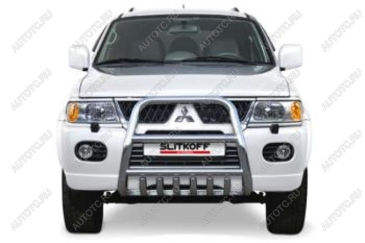 18 399 р. Защита переднего бампера кенгурятник d57 высокий Slitkoff  Mitsubishi Pajero Sport  PA (2004-2008) рестайлинг (Сталь с полимерным покрытием в цвет серебристый)  с доставкой в г. Воронеж