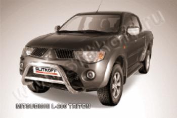 23 599 р. Защита переднего бампера кенгурятник d76 низкий Slitkoff  Mitsubishi L200  4 (2006-2014)  дорестайлинг (Сталь с полимерным покрытием в цвет серебристый)  с доставкой в г. Воронеж. Увеличить фотографию 1