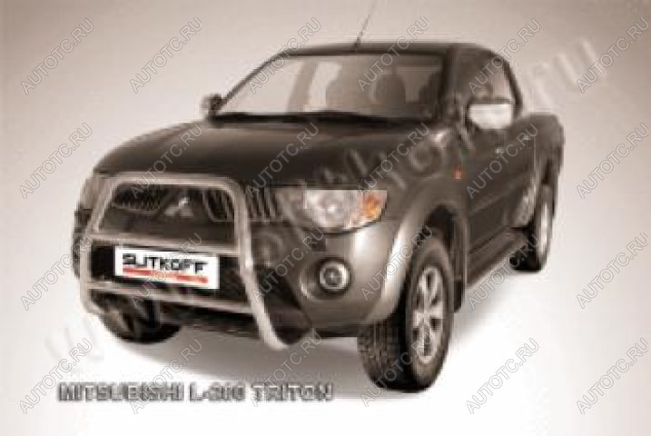 18 399 р. Защита переднего бампера кенгурятник d57 высокий (Triton) Slitkoff  Mitsubishi L200  4 (2006-2014)  дорестайлинг (Сталь с полимерным покрытием в цвет серебристый)  с доставкой в г. Воронеж