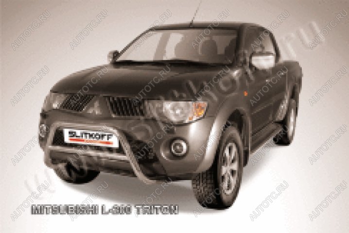 16 899 р. Защита переднего бампера кенгурятник d57 низкий (Triton) Slitkoff  Mitsubishi L200  4 (2006-2014)  дорестайлинг (Сталь с полимерным покрытием в цвет серебристый)  с доставкой в г. Воронеж