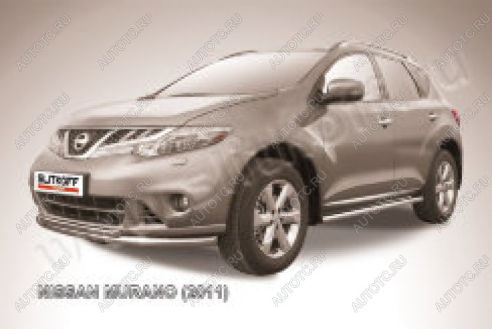 10 249 р. Защита переднего бампера d57+d42 двойная Slitkoff Nissan Murano 2 Z51 рестайлинг (2010-2016) (Сталь с полимерным покрытием в цвет серебристый)  с доставкой в г. Воронеж