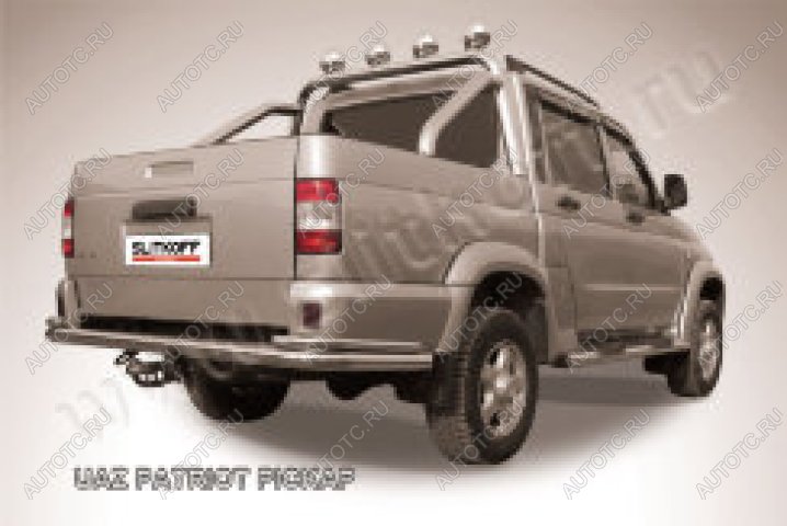 6 899 р. Защита заднего бампера уголки двойные d76+d42 Slitkoff Уаз Патриот 23632 дорестайлинг пикап (2008-2014) (Сталь с полимерным покрытием в цвет серебристый)  с доставкой в г. Воронеж