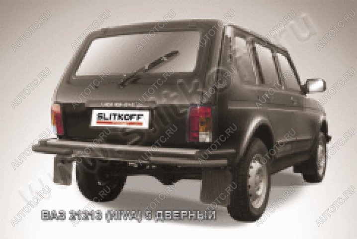 6 999 р. Защита заднего бампера уголки d57 Slitkoff Лада нива 4х4 2131 5 дв. дорестайлинг (1993-2019) (нержавейка с полимерным покрытием в цвет черный)  с доставкой в г. Воронеж