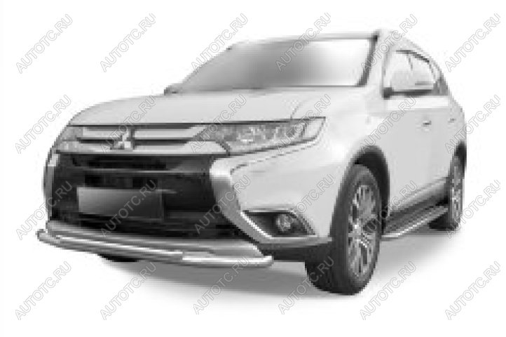 13 899 р. Защита переднего бампера d57+d42 двойная Slitkoff Mitsubishi Outlander GF 2-ой рестайлинг (2015-2018) (нержавейка полированная)  с доставкой в г. Воронеж