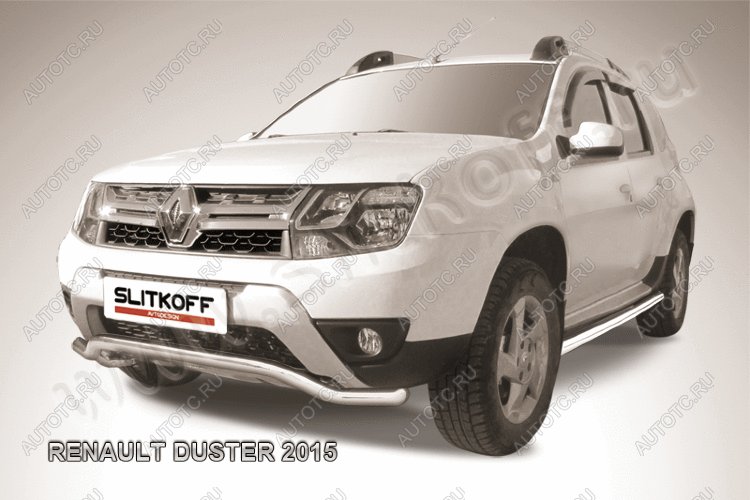 11 499 р. Защита переднего бампера (нержавейка, волна 57) Slitkoff  Renault Duster  HS (2015-2021) рестайлинг (полированная)  с доставкой в г. Воронеж