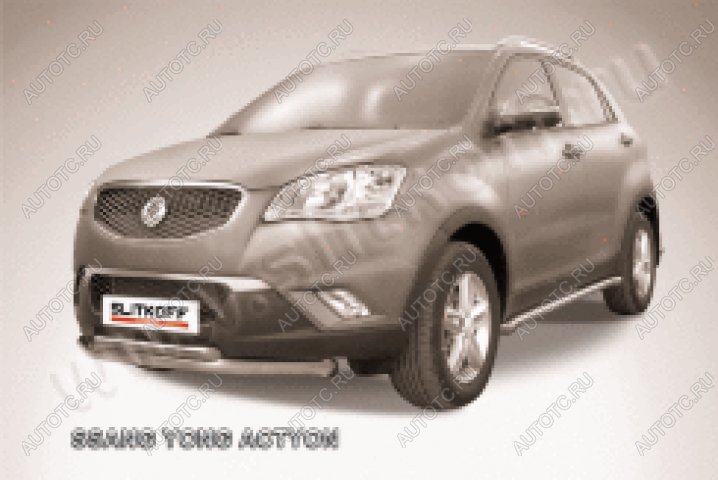 14 749 р. Защита переднего бампера d57+d42 двойная Slitkoff  SSANGYONG Actyon (2010-2013) дорестайлинг (нержавейка полированная)  с доставкой в г. Воронеж