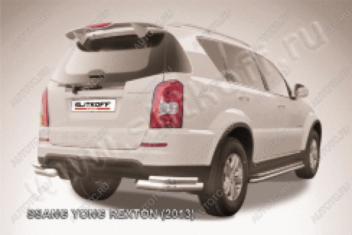 11 299 р. Защита заднего бампера уголки двойные d76+d42 Slitkoff SSANGYONG Rexton Y290 (2012-2017) (нержавейка полированная)  с доставкой в г. Воронеж