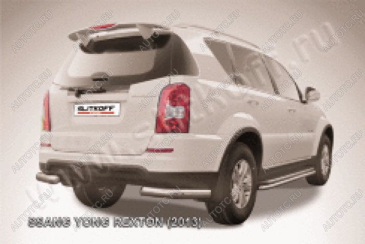 10 449 р. Защита заднего бампера уголки d76 Slitkoff SSANGYONG Rexton Y290 (2012-2017) (нержавейка полированная)  с доставкой в г. Воронеж