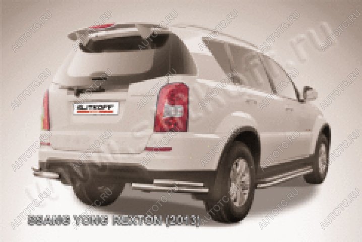 9 599 р. Защита заднего бампера уголки d57+d42 двойные Slitkoff  SSANGYONG Rexton  Y290 (2012-2017) (нержавейка полированная)  с доставкой в г. Воронеж