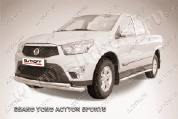 14 799 р. Защита переднего бампера d76+d57 двойная Slitkoff  SSANGYONG Actyon Sport (2012-2025) (нержавейка полированная)  с доставкой в г. Воронеж