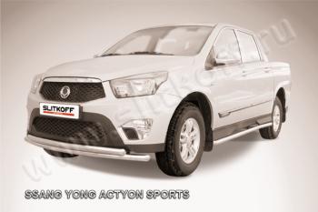 Защита переднего бампера d57+d57 двойная радиусная Slitkoff SSANGYONG Actyon Sport (2012-2025)