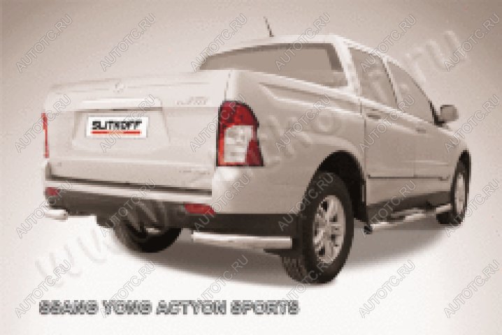 8 999 р. Защита заднего бампера уголки d76 Slitkoff SSANGYONG Actyon Sport (2012-2025) (нержавейка полированная)  с доставкой в г. Воронеж