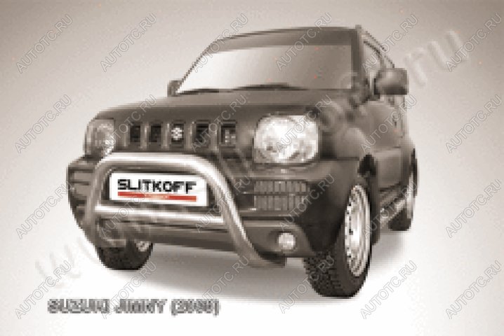 33 699 р. Защита переднего бампера кенгурятник d76 низкий Slitkoff Suzuki Jimny JB23/JB43 1-ый рестайлинг (2002-2012) (нержавейка полированная)  с доставкой в г. Воронеж