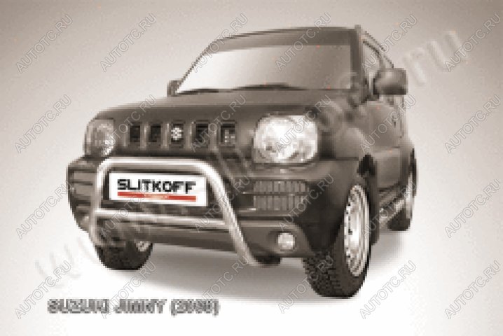 24 449 р. Защита переднего бампера кенгурятник d57 низкий Slitkoff Suzuki Jimny JB23/JB43 1-ый рестайлинг (2002-2012) (нержавейка полированная)  с доставкой в г. Воронеж